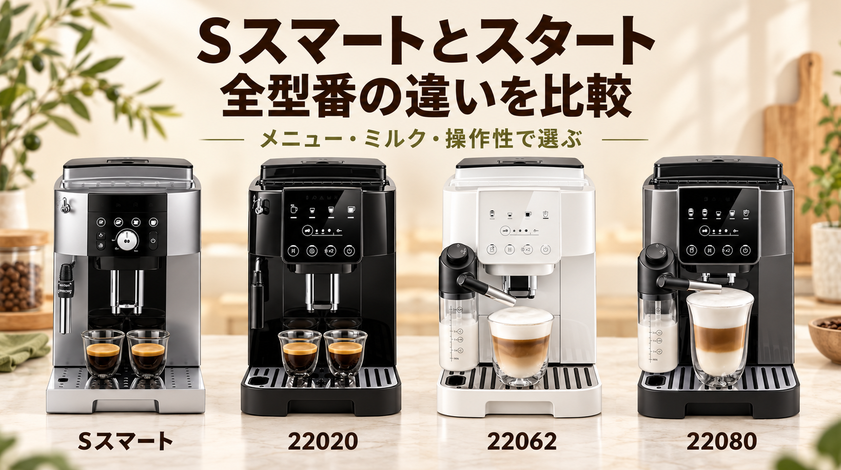 マグニフィカSスマートとスタート22020・22062・22080を並べた比較画像